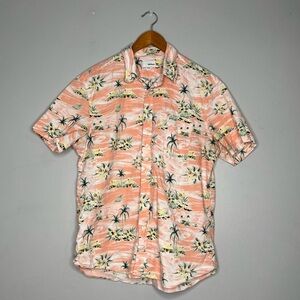 Sonoma Hawaiian Floral Hut Peach Orchid Palm Button Front Short Sleeve Shirt M